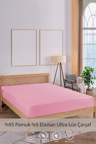 Penye-likralı Lastikli Çarşaf, 180 200 Battal Boy %100 Pamuk-elastan Örme Kumaş, 200 Gr/m² Pembe