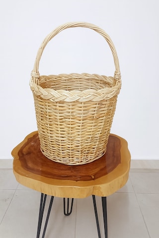 Doğal El Yapımı Hasır Sepet Örgülü - Dekoratif & Çok Amaçlı Büyük Boy Saplı Bej - Sarı