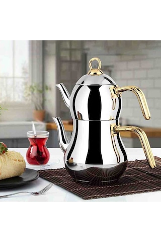 Lines Şahmeran Paslanmaz Çelik Çaydanlık Takımı Gold Kulp 6 Lt