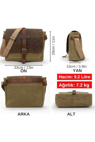 Dark Cotton 7503 Hakiki Deri Kapaklı Suya Dayanıklı Mumlu Kanvas 15 Laptop, Okul, Evrak Seyahat Çantası Camel