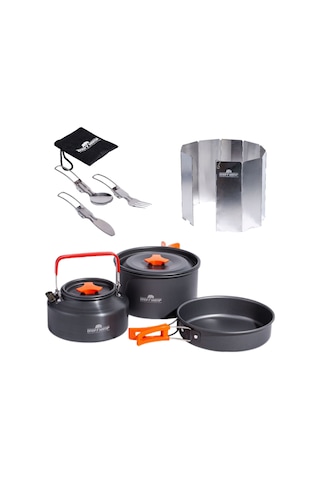 Tencere Tava Çaydanlık Ve Çatal Kaşık Bıçak Seti Katlanır Rüzgar TTC-CKB-RUZ Açık Gri