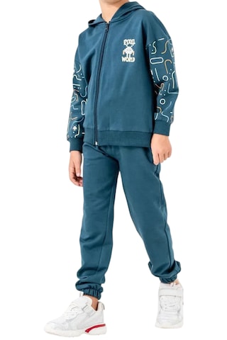 Erkek Çocuk Pixel World Yazılı Fermuar Kapamalı Kapüşonlu Arka Cebi Desenli Eşofman Takımı Yeşil