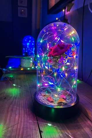 Anneler Gününe Özel Kırmızı Gül Rgb Fanus Lamba Usb'li Yapay Çiçek Dekoratif Aydınlatma Hediyelik