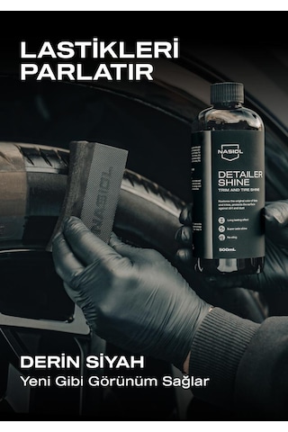 Nasiol Detailershine Trim ve Lastik Parlatıcı/Yenileyici Jel ve Sünger-500ml-Ultra Parlak ve Islak Görünüm