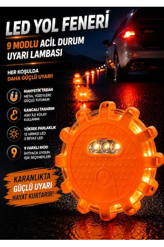 Led Yol Feneri 9 Modlu Manyetik Acil Durum Uyarı Lambası Askılı Ve Manyetikli