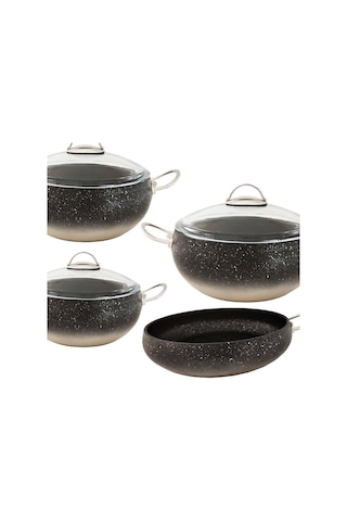 Oms Granit Küre 7 Parça Tencere Seti 3023 Gümüş