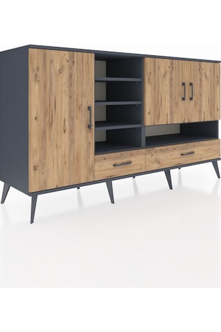 Kronos Konsol 8 Raflı 2 Çekmeceli 3 Kapaklı 176x59x99 Antrasit-ça Antrasit-çam