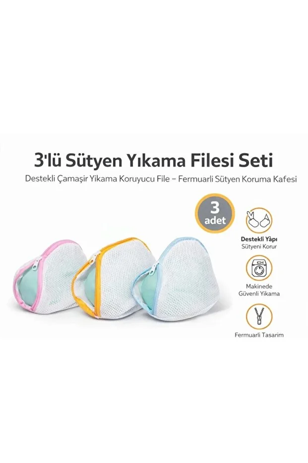 3 Adet Lüx Air Sütyen Yıkama Filesi I İç Çamaşırı Yıkama Filesi Bütün Sütyenlere Uyumlu Beyaz