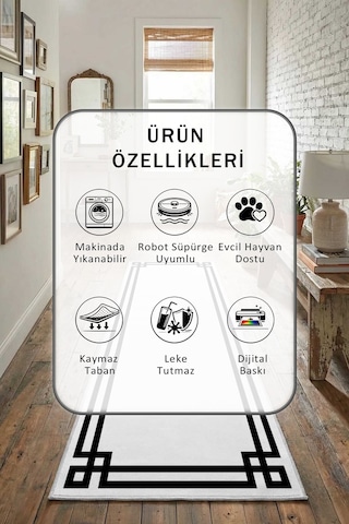 Çerçeve Klasik Boş Siyah Yıkanabilir Yolluk