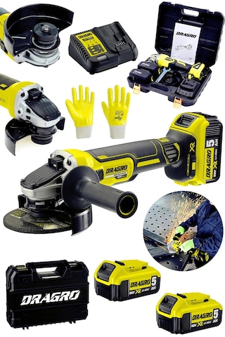 Dragro DRG-tşlm58 88 V 5Ah Sarı Akülü Taşlama Makinesi Sprel Kömürsüz Şarz Göstergeli Devir Ayarlı Çantalı
