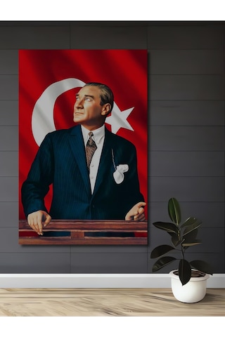 Gazi Mustafa Kemal Atatürk Yağlı Boya Görünümlü Ahşap Dekoratif Tablo Uynkfrk68642
