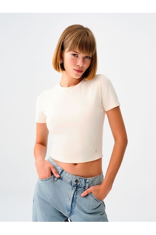 LOFT Fitted Kadın Tshirt K.kol Lf2034945 Q1.v1 Ekru