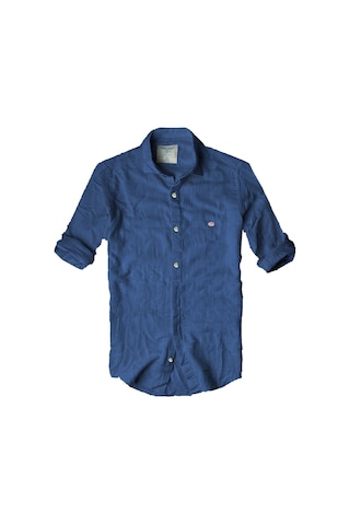 Slim Fit Italyan Kesim Gerçek Keten Gömlek-- Mavisax-- Mavi