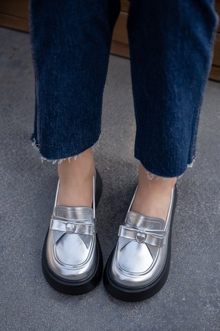 Shade Kalp Detaylı 4cm Özel Kalın Tabanlı Kadın Loafer Silver Gümüş