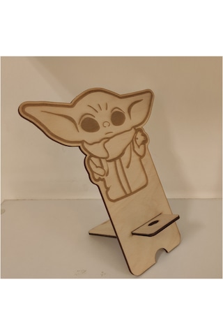 1 Fark - Ahşap Masaüstü Figürlü Telefon Standı - Grogu -Baby Yoda