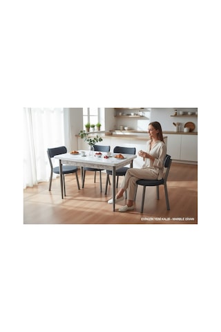 Tool Aksesuar T-6015 Carara 70x120 Mdf Teddy Antrasit Sandalye 4 Kişik Mutfak Masası Takımı