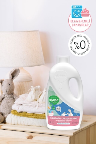 Siveno %100 Doğal Bebek Çamaşır Sabunu Kendinden Yumuşatıcılı Bitkisel Deterjan Vegan 1000 ml X2 Adet