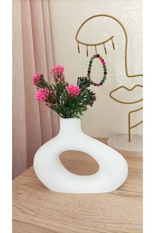 Mini Beton Saksı - Yapay Çiçekli - Pembe