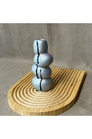 Uretti - Ayşe 7362 4706 El Yapımı Gri Taş Motifli Dekoratif Biblo / Vazo - 18 X 9 Cm 1 Adet