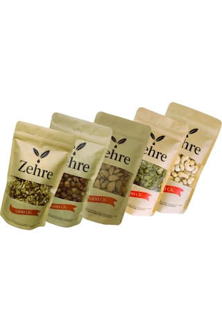 Zehre 5'li Avantaj Paketi 250 Gr Çiğ Kabak Çekirdeği İçi + 250 Gr Çiğ Badem İçi + 250 Gr Çiğ Fındık İçi + 250 Gr Ceviz İçi + 250 Gr Çiğ Kaju 1250 G