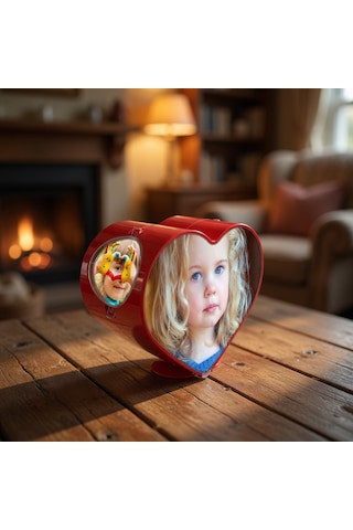 Kalpli Dönen Fotoğraf Çerçevesi 4 Resimli Çocuklara Doğum Günü Hediyesi 12x14 Cm Kırmızı