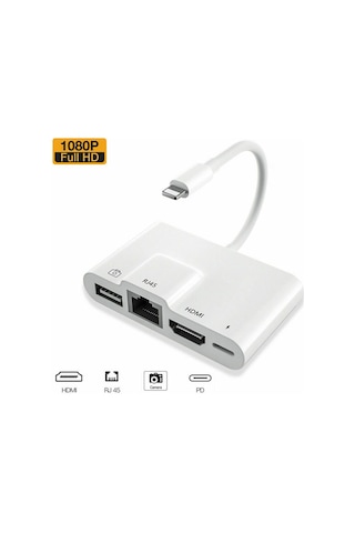 Ally Apple Uyumlu iPhone 3In1 Lightning Hdmı Rj45 Otg Digital Av Adaptör Hub