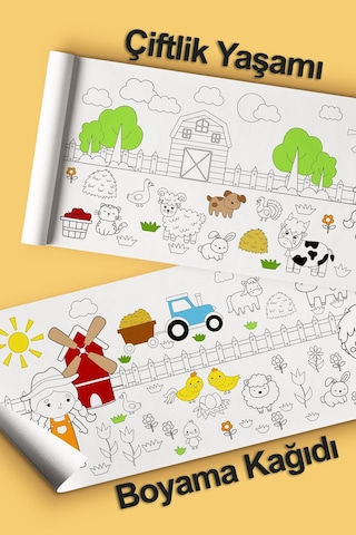 Melolisa Dev Boyama Çiftlik Temalı Bebek, Kreş Ve Çocuk Aktivite Ve Boyama Rulosu - Kids Coloring Roll