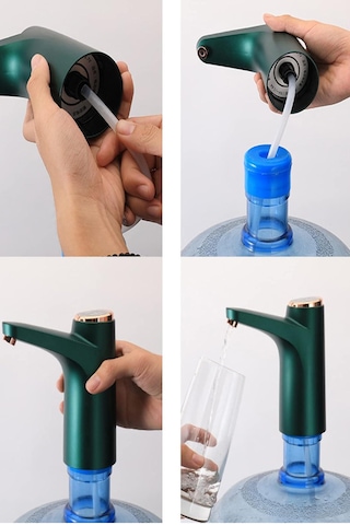 Akıllı Metalik Yeşil 600ml Damacana Su Pompası Otomatik Şarjlı