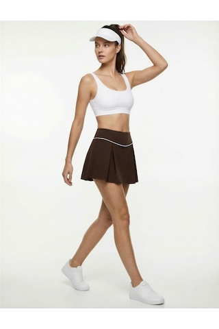 Koton Yüksek Bel Biyeli Mini Spor Şort Etek Kahverengi 6wak40290nk Kahve