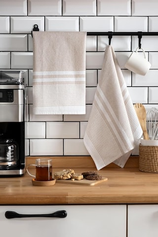 Vionel Home 2&apos Li Mutfak Kurulama Bezi,%100 Pamuk Yüksek Su Emici, Beslenme Örtüsü, Çok Amaçlı Servis Peçetesi 45x60cm Bej Açık Bej