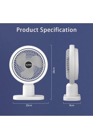Hp-f01 Işıklı Vantilatör Usb Şarjlı Masaüstü Mini Fan 3 Kademeli Hız Ayarlı Kompakt Gövde Led Işık