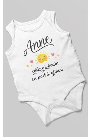 Morivokids Anne, Gökyüzümün En Parlak Güneşi Sıfır Kollu Bebek Body Beyaz