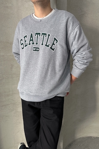 Erkek Seattle Baskılı Oversize Sweatshirt Grimelanj