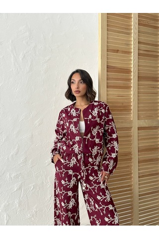 Verymoda Çiçek Nakışlı Fermuarlı Ceket F1948 Bordo