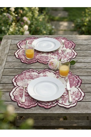Toile Burgundy Embroidered Amerikan Servis Çok Renkli