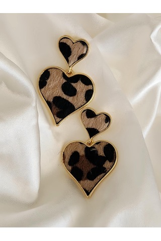 Leopar Kalp Sallantılı Model Küpe Leopar Desenli Çok Renkli