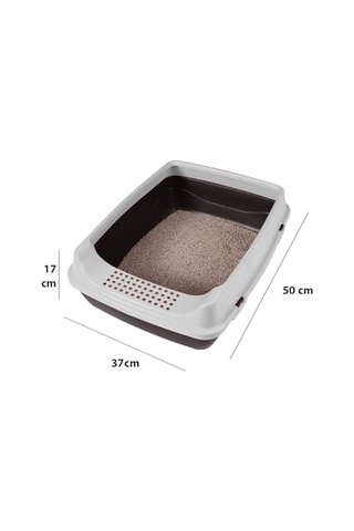 Açık Kedi Tuvaleti, 50x37x17 Cm, Yüksek Kenarlı Kedi Tuvalet Kabı, Kum Küreği Hediyeli Açık Bej