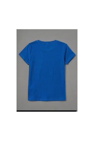 Pembe Kelebek Desenli Baskılı Kompakt T-shirt Mavi