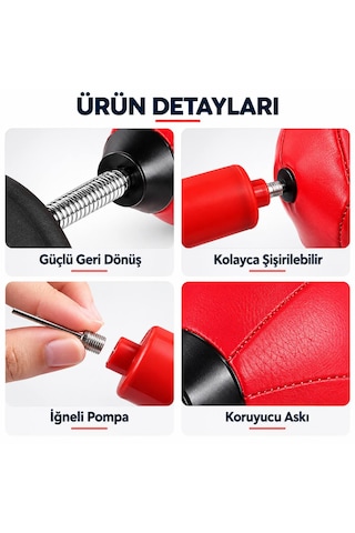Masaüstü Vakumlu Vantuzlu Yaylı Boks Topu Pompa Hediyeli Boks Torbası Hız Topu Ev Ofis Çocuklar Yetişkinler İçin Kırmızı - Siyah
