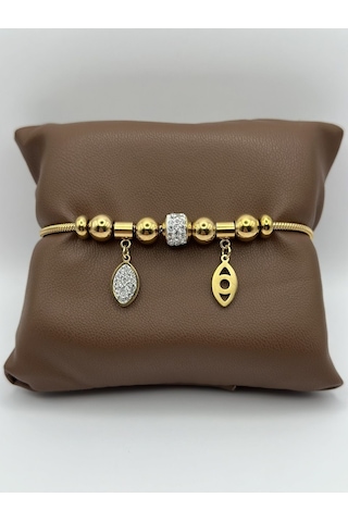 Arnes Jewelry Çelik Zirkon Taşlı Dorikalı Bileklik Ar154nes Gold