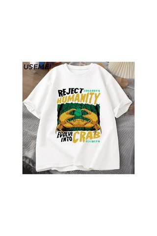Tarzsokak Reddetmek İnsanlık Yengeç T Shirt Korku Yengeç T-shirt Erkek Kadın Japon Tarzı Grafik Tees El 2873 Beyaz