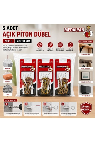 Medalyan Dl-27 Açık Piton Dübelli - 20x80 Mm 5 Adet- 12'li Paket