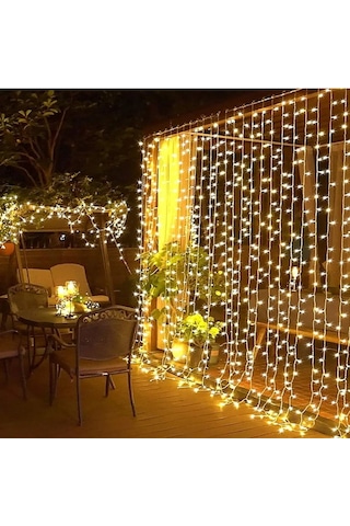 8 Fonksiyonlu Animasyonlu Perde Led Işık Saçak Led Işık 100 Led 10 Mt 8936f Sarı