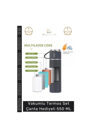 Özel Üretim Paslanmaz Çelik 3 Bardaklı Soğuk Sıcak Termos Vakumlu Termos Set Çanta Hediyeli 550 Ml Çok Renkli 02797823