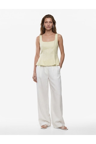 Koton Kolsuz Kare Yaka Peplum Keten Bluz Ada Çayı 6sak30090pw Açık Yeşil