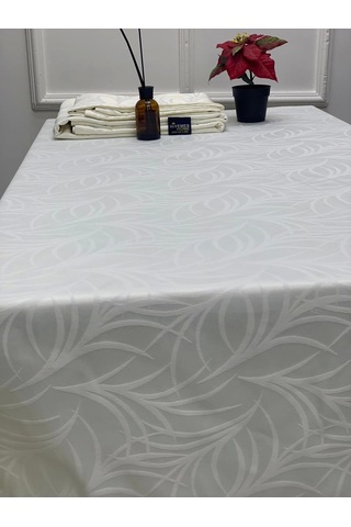 Nivemeshome 140x200 Krem Yaprak Desenli Leke Tutmaz Masa Örtüsü Krem