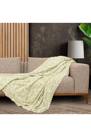 Softmicro İskandinav Desenli Boho 180x220 Cm Koltuk Örtüsü Şalı, Kanepe Örtüsü, Tv Battaniyesi Yeşil 001