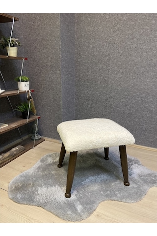 Trend Ceviz Teddy Krem Ahşap Ayak Uzatma Pufu Makyaj Koltuğu Bench Tabure