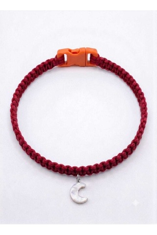 Kırmızı El Örgüsü Makrome Kedi Tasması 27 Cm - Ay Figürlü Charm Şık Kedi Boyun Tasması