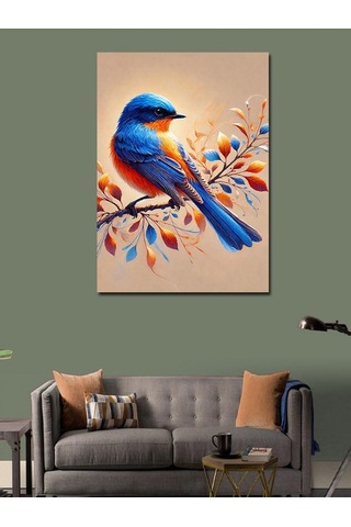 Kanvas Tablo Mavi Kuş Ve Çiçek Dalı 70cmx100cm